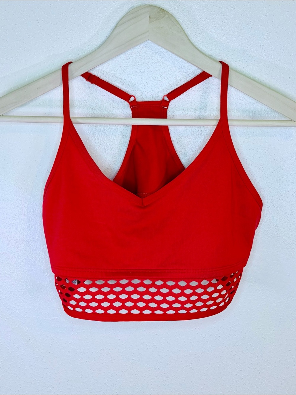 PINK Victoria's Secret Red Mesh-Hem Sports Bralette